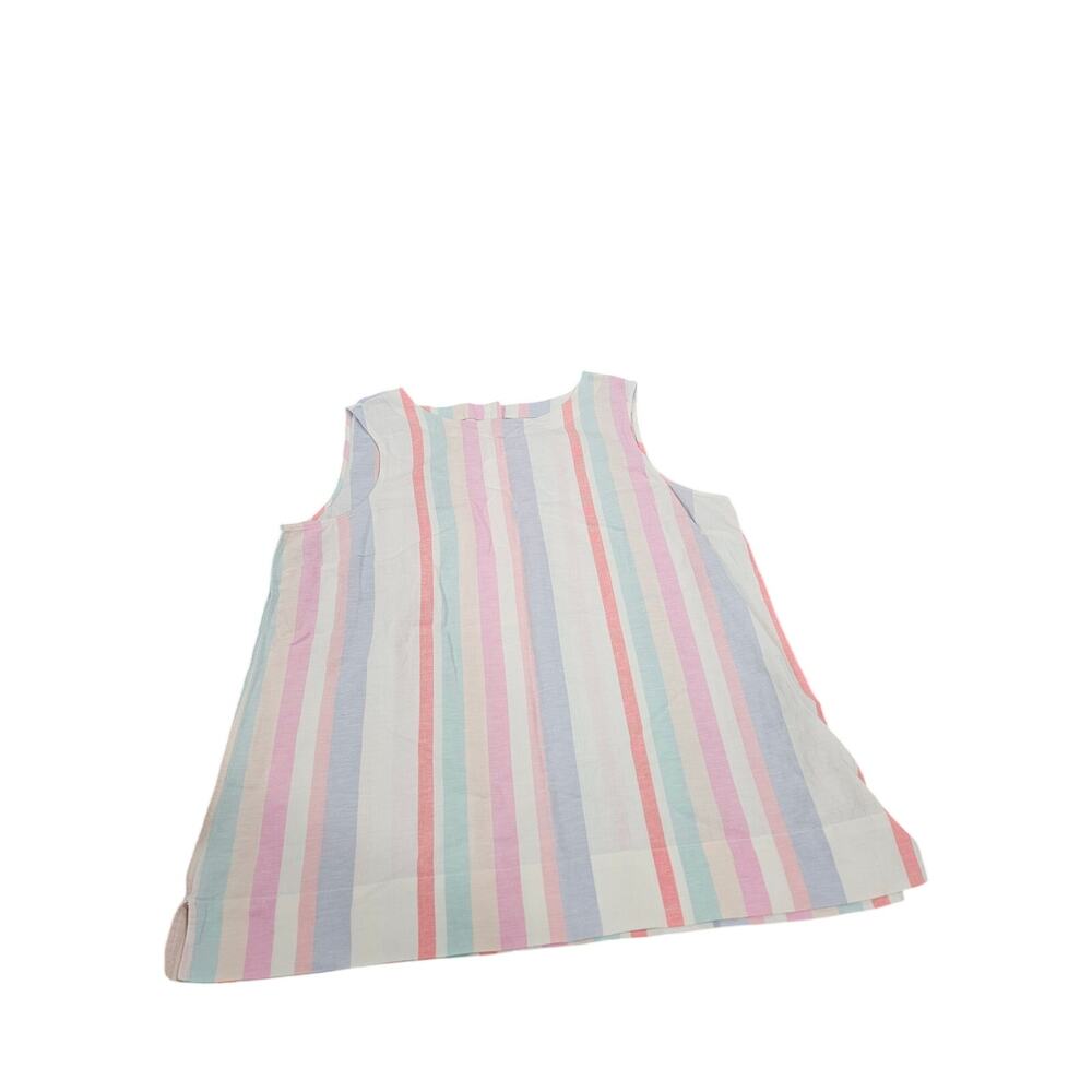 Rainbow Linen Blend Stripe Sleeveless Tunic Top Button Back Women's L XL